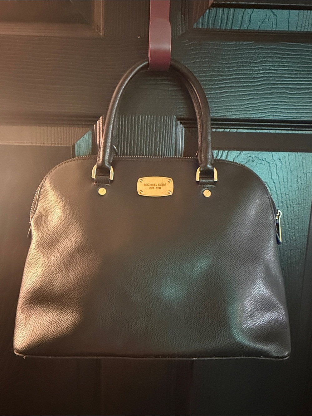 Michael Kors Brown Pebbled Leather Dome Satchel with Gold Hardware